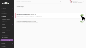 WBL Admin Settings page open with the cursor switching the Electronic verification of hours toggle to Yes